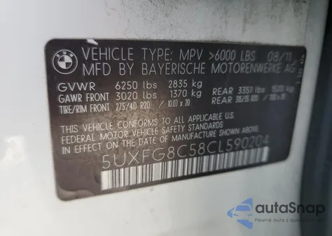 2012 BMW X6 xDrive50I from USA, damaged, VIN 5UXFG8C58CL590204